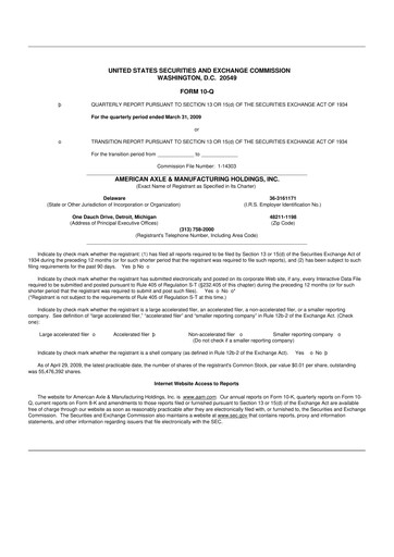 Thumbnail American Axle & Manufacturing 10-Q Quarterly Report FY 
