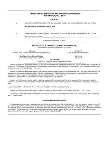 Thumbnail American Axle & Manufacturing 10-Q Quarterly Report FY 