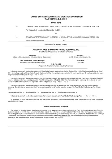 Thumbnail American Axle & Manufacturing 10-Q Quarterly Report FY 
