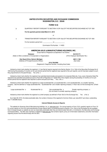 Thumbnail American Axle & Manufacturing 10-Q Quarterly Report FY 