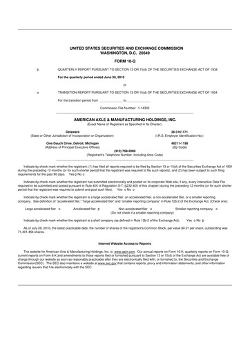 Thumbnail American Axle & Manufacturing 10-Q Quarterly Report FY 