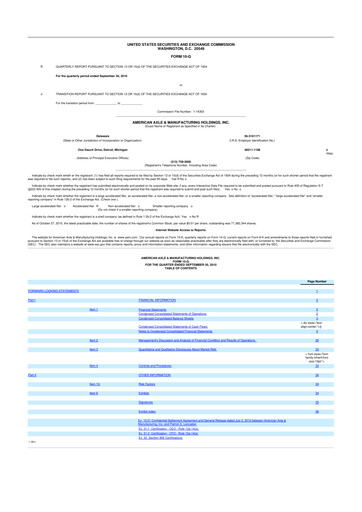 Thumbnail American Axle & Manufacturing 10-Q Quarterly Report FY 