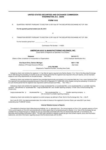 Thumbnail American Axle & Manufacturing 10-Q Quarterly Report FY2012 