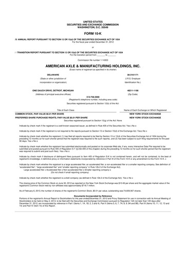 Thumbnail American Axle & Manufacturing 10-K Annual Report 2012