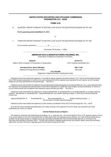 Thumbnail American Axle & Manufacturing 10-Q Quarterly Report FY2014 