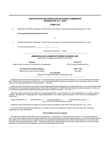 Thumbnail American Axle & Manufacturing 10-Q Quarterly Report FY2015 