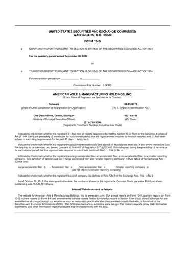 Thumbnail American Axle & Manufacturing 10-Q Quarterly Report FY2015 