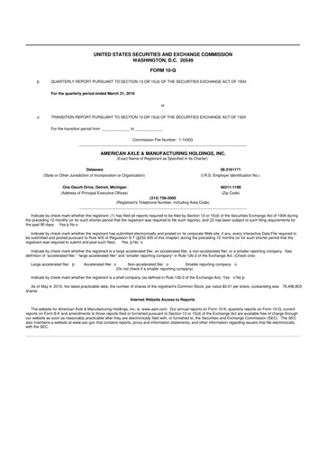 Thumbnail American Axle & Manufacturing 10-Q Quarterly Report FY2016 