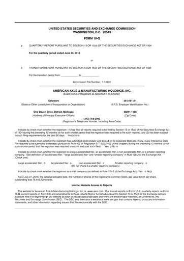 Thumbnail American Axle & Manufacturing 10-Q Quarterly Report FY2016 