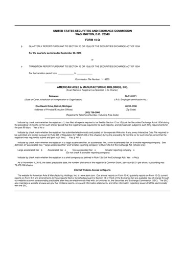 Thumbnail American Axle & Manufacturing 10-Q Quarterly Report FY2016 