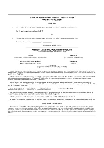 Thumbnail American Axle & Manufacturing 10-Q Quarterly Report FY2017 