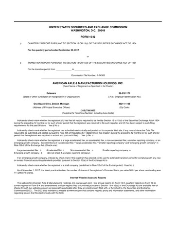 Thumbnail American Axle & Manufacturing 10-Q Quarterly Report FY2017 