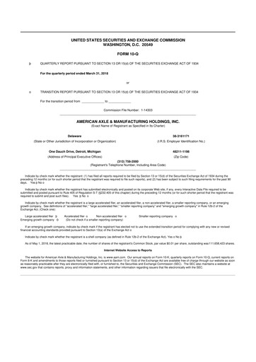 Thumbnail American Axle & Manufacturing 10-Q Quarterly Report FY2018 