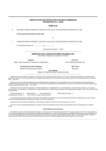 Thumbnail American Axle & Manufacturing 10-Q Quarterly Report FY2018 