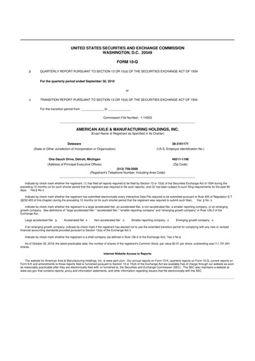 Thumbnail American Axle & Manufacturing 10-Q Quarterly Report FY2018 