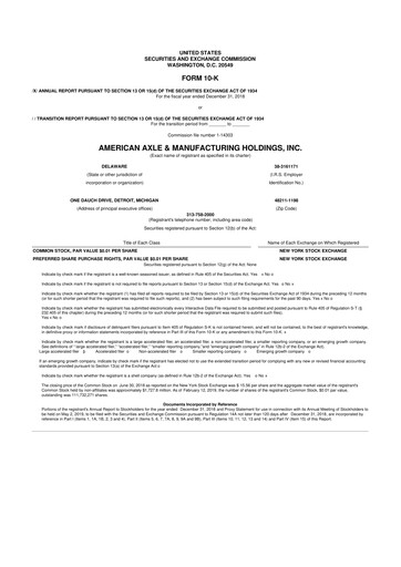 Thumbnail American Axle & Manufacturing 10-K Annual Report 2018