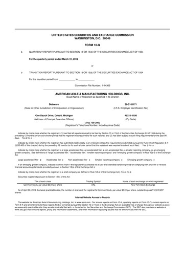 Thumbnail American Axle & Manufacturing 10-Q Quarterly Report FY2019 