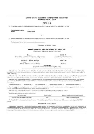 Thumbnail American Axle & Manufacturing 10-Q Quarterly Report FY2019 