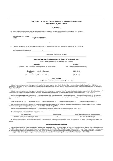 Thumbnail American Axle & Manufacturing 10-Q Quarterly Report FY2019 