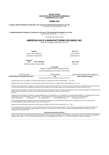 Thumbnail American Axle & Manufacturing 10-K Annual Report 2019