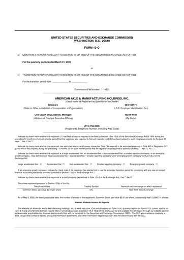 Thumbnail American Axle & Manufacturing 10-Q Quarterly Report FY2020 