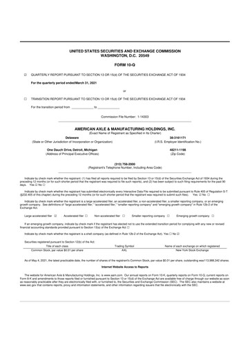 Thumbnail American Axle & Manufacturing 10-Q Quarterly Report FY2021 