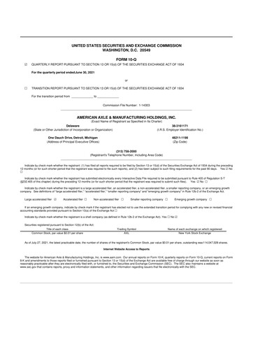 Thumbnail American Axle & Manufacturing 10-Q Quarterly Report FY2021 