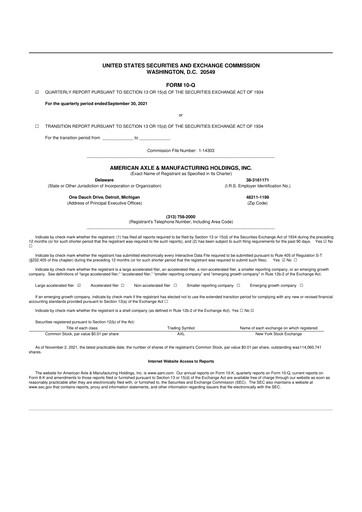 Thumbnail American Axle & Manufacturing 10-Q Quarterly Report FY2021 