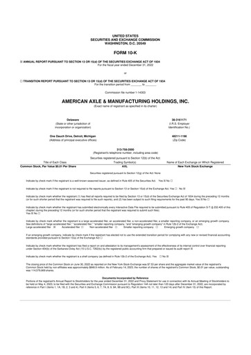 Thumbnail American Axle & Manufacturing 10-K Annual Report 2022