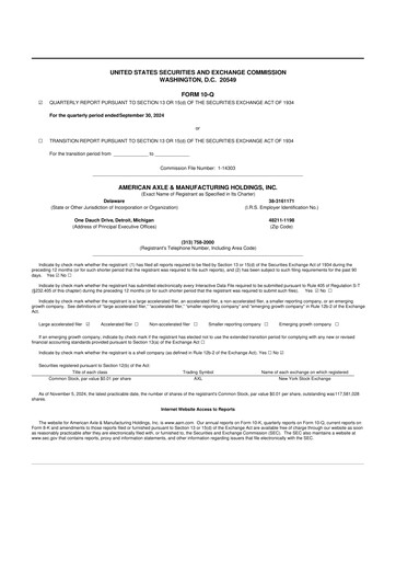 Thumbnail American Axle & Manufacturing 10-Q Quarterly Report FY2024 