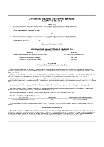 Thumbnail American Axle & Manufacturing 10-Q Quarterly Report FY2025 