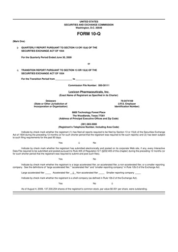 Thumbnail Lexicon Pharmaceuticals
 10-Q Quarterly Report FY 