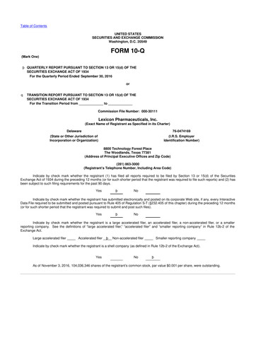 Thumbnail Lexicon Pharmaceuticals
 10-Q Quarterly Report FY 