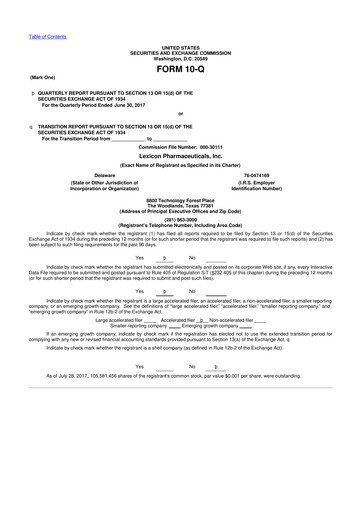 Thumbnail Lexicon Pharmaceuticals
 10-Q Quarterly Report FY 