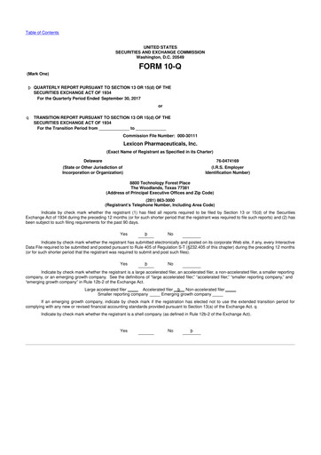 Thumbnail Lexicon Pharmaceuticals
 10-Q Quarterly Report FY 