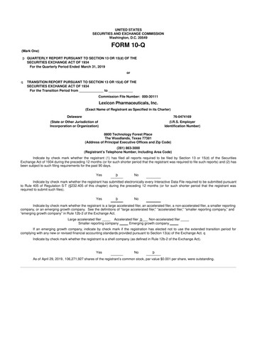 Thumbnail Lexicon Pharmaceuticals
 10-Q Quarterly Report FY 