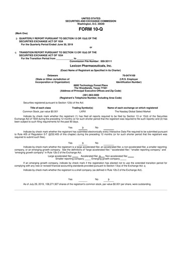 Thumbnail Lexicon Pharmaceuticals
 10-Q Quarterly Report FY 