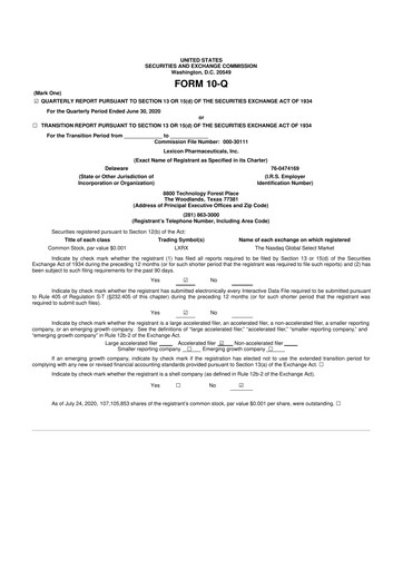 Thumbnail Lexicon Pharmaceuticals
 10-Q Quarterly Report FY 