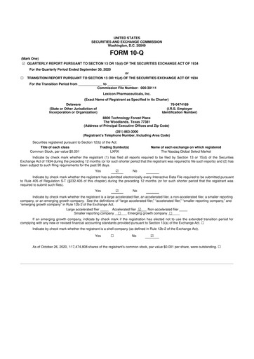 Thumbnail Lexicon Pharmaceuticals
 10-Q Quarterly Report FY 