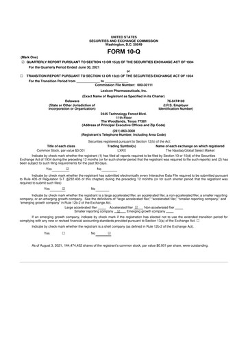 Thumbnail Lexicon Pharmaceuticals
 10-Q Quarterly Report FY 
