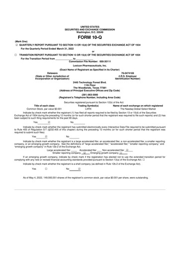 Thumbnail Lexicon Pharmaceuticals
 10-Q Quarterly Report FY 