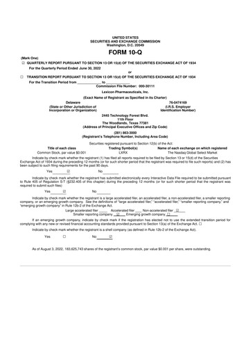 Thumbnail Lexicon Pharmaceuticals
 10-Q Quarterly Report FY 