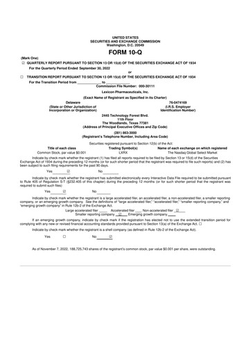 Thumbnail Lexicon Pharmaceuticals
 10-Q Quarterly Report FY 