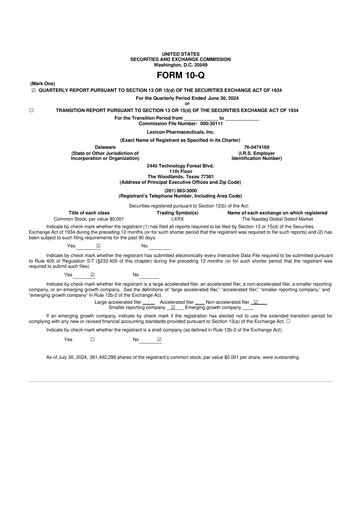 Thumbnail Lexicon Pharmaceuticals
 10-Q Quarterly Report FY 