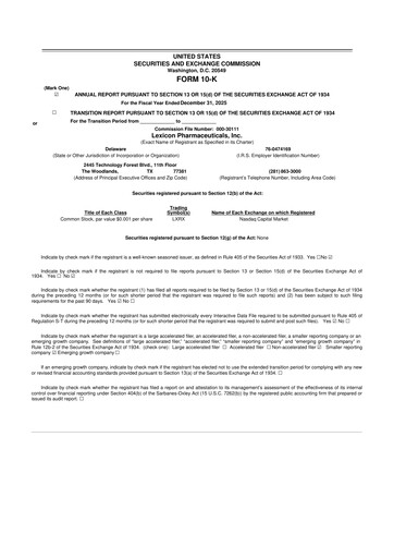 Thumbnail Lexicon Pharmaceuticals
 10-K Annual Report 