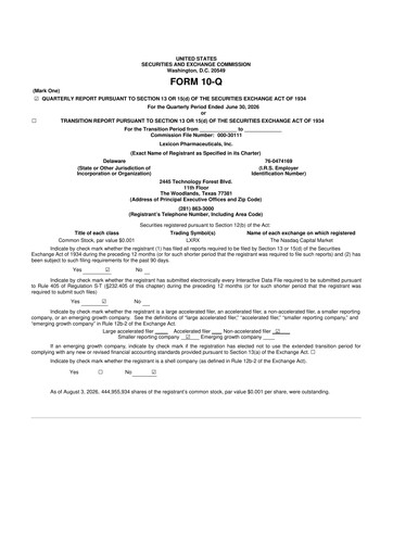 Thumbnail Lexicon Pharmaceuticals
 10-Q Quarterly Report FY2026 