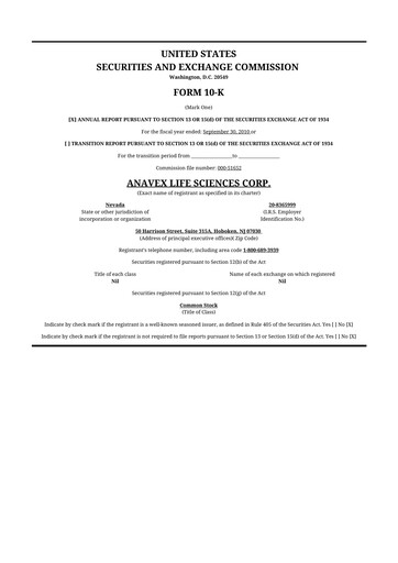 Thumbnail Anavex Life Sciences
 10-K Annual Report 