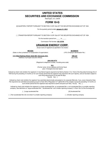 Thumbnail Uranium Energy
 10-Q Quarterly Report FY2012 