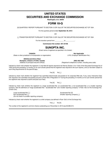 Thumbnail SunOpta 10-Q Quarterly Report FY2012 