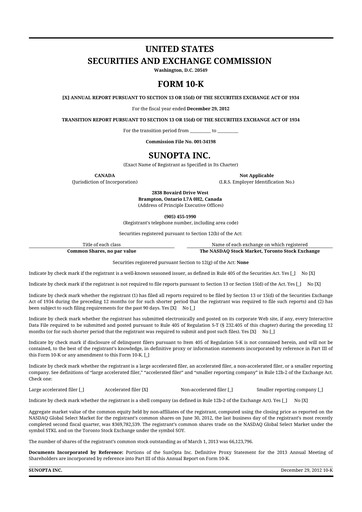 Thumbnail SunOpta 10-K Annual Report 2012